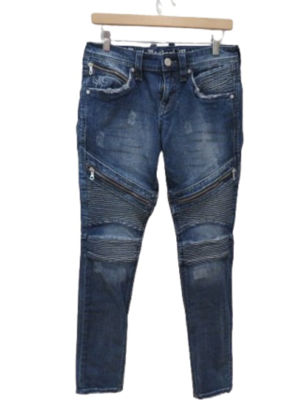 ROCK REVIVAL Daviday Moto Stretch Distressed Jeans Blue Denim Size 29 Western
